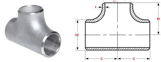 Dimensiones de Tee igual de soldadura a tope